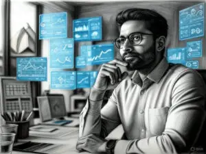 Actionable Strategies for Tech-Driven HR Growth in 2025 1 Pastel charcoal sketch of Indian HR professional in tech office with AI, data analytics, VR, and microlearning team, featuring Indian festival calendar and Lotus Temple, highlighting HR upskilling 2025.