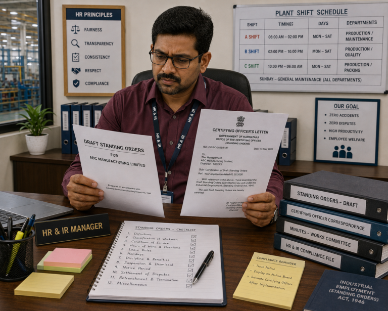 HR preparing draft standing orders for certification under labour code