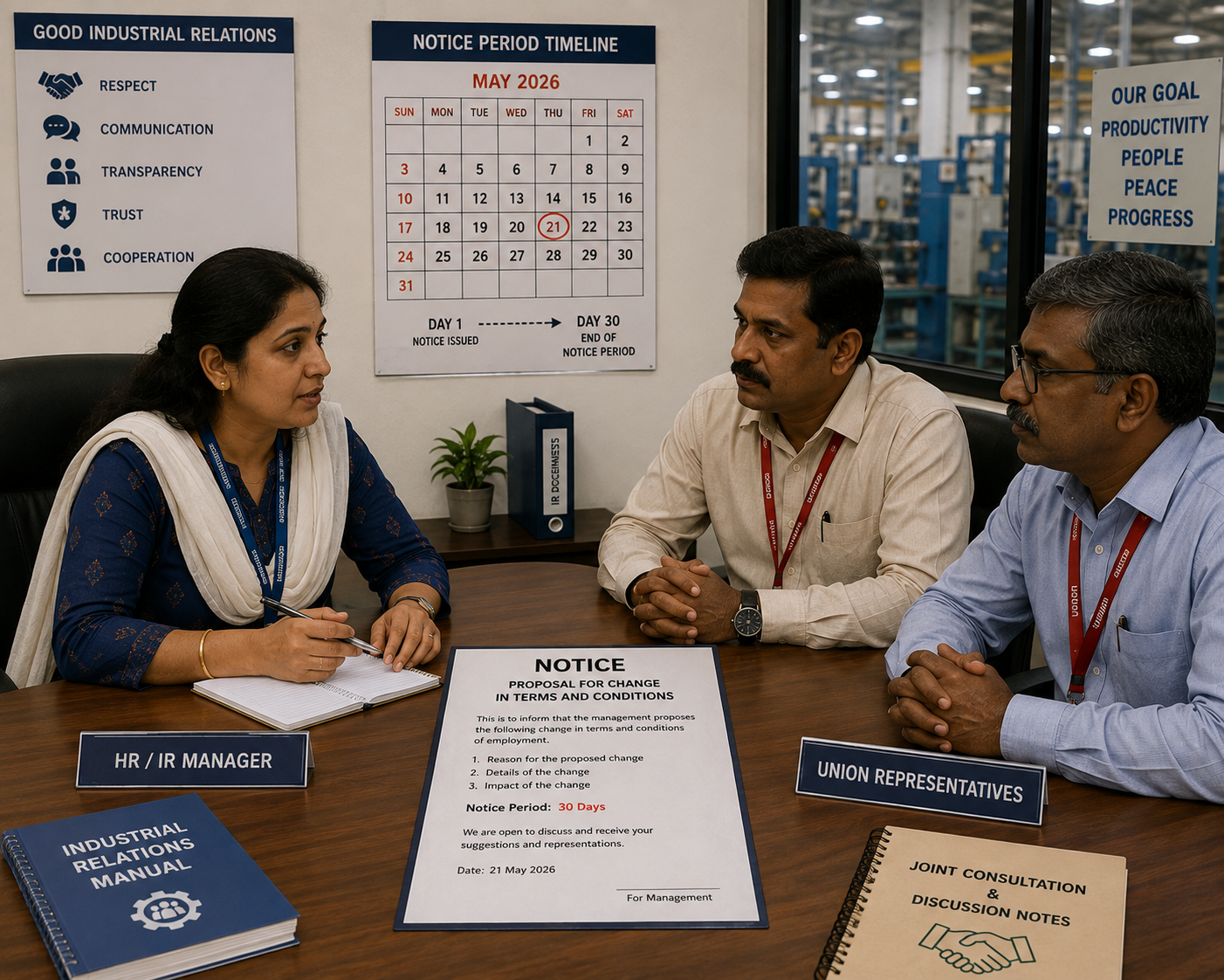 HR manager receiving formal strike notice from union representative